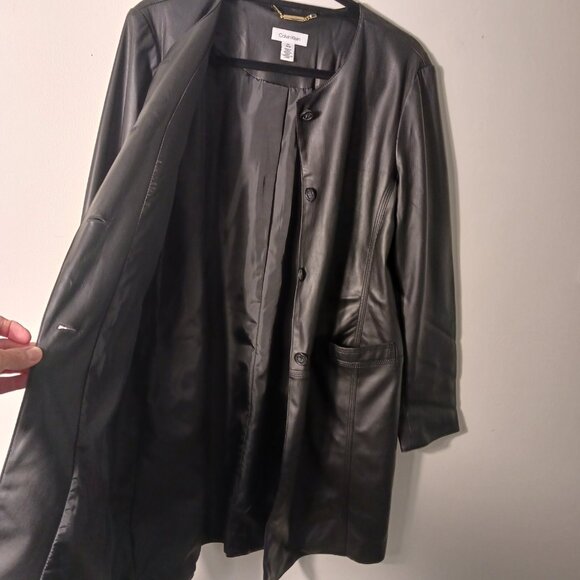Calvin Klein Black Faux Leather Lightweight Coat, Size Medium Classic, Vegan - Picture 7 of 16